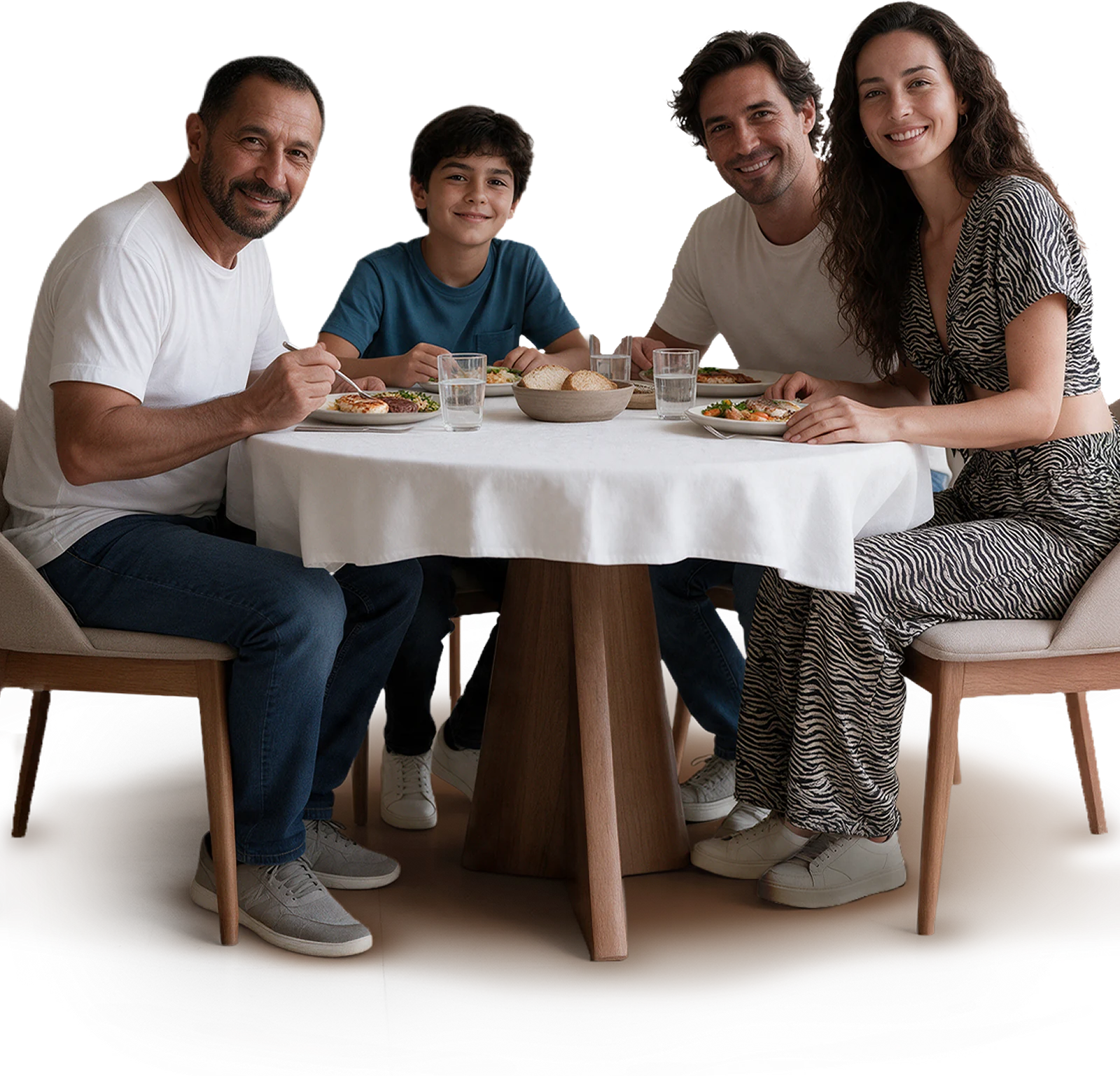 Familia de varias generaciones compartiendo una comida en la mesa