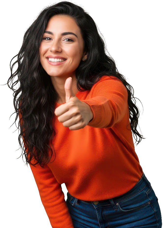 Mujer sonriente con el pulgar arriba