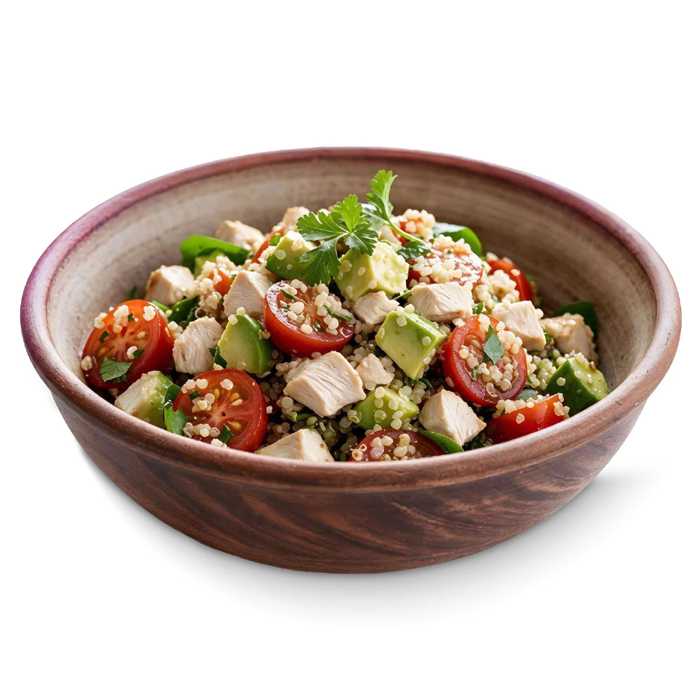 Bowl de ensalada con quinoa, pollo y vegetales