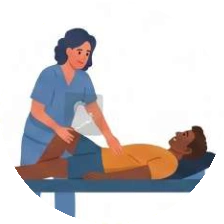 Ilustración: terapeuta trabajando la rodilla de un paciente en una camilla