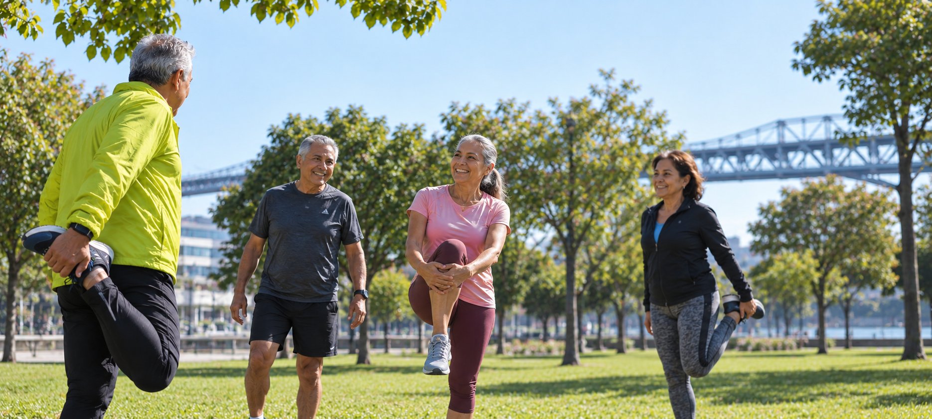 Adultos mayores ejercitándose en el parque