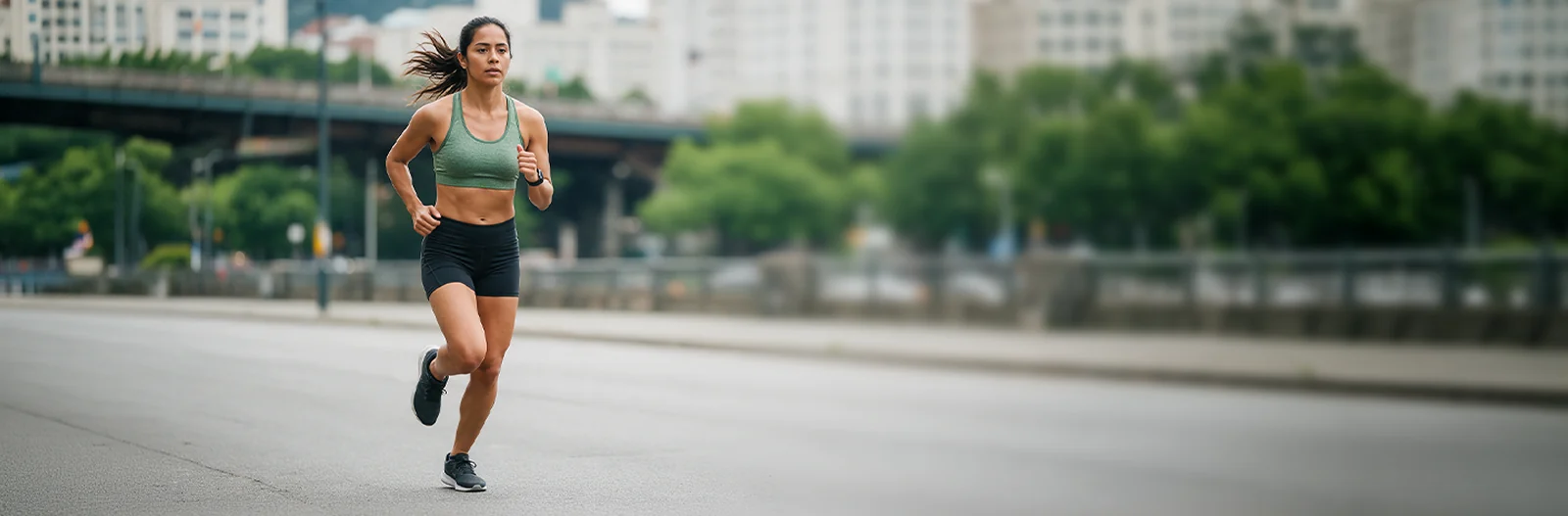 Mujer corriendo por la ciudad