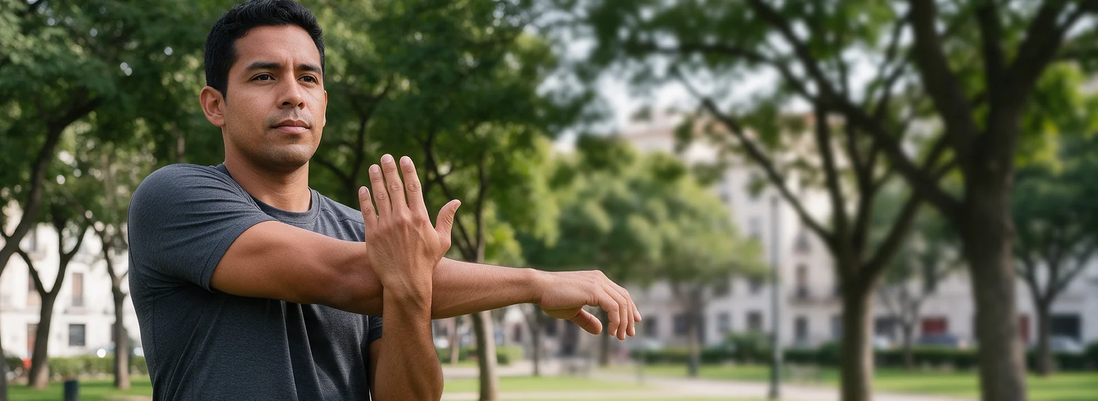 Hombre haciendo estiramientos en un parque